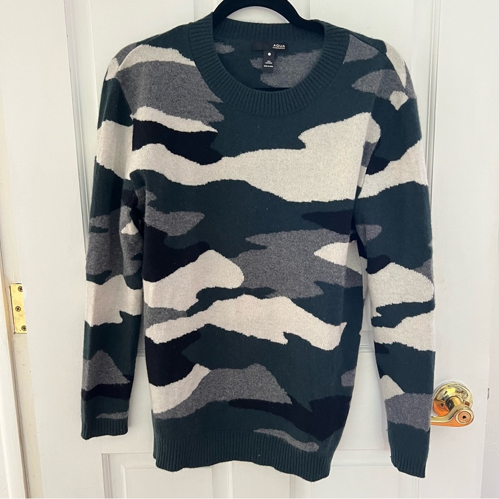 Aqua Cashmere Army Print Sweater Size XS
